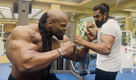 Actor Dhruva Sarja in action with professional bodybuilder Kai Greene.