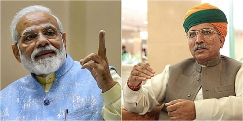 Prime Minister Narendra Modi and Union Minister Arjun Meghwal. ( Photos from PTI )
