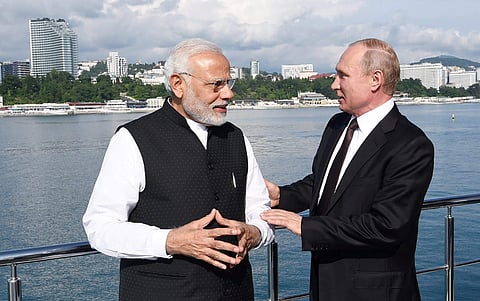 Prime Minister Narendra Modi with the Russian President Vladimir Putin at Sochi in Russia. (File Photo | PTI)