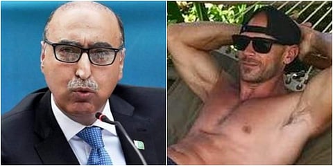Former Pakistani High Commissioner to India Abdul Basit (R) and adult film star Johnny Sins (Photos | PTI, Twitter)