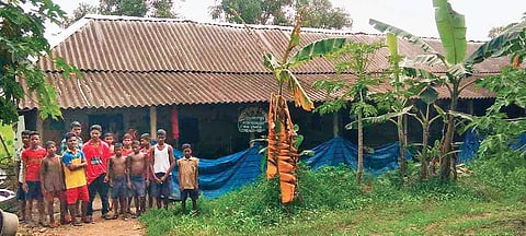Students in front of Duradei Sanskrit School in Balasore district | Express