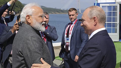 Russian President Vladimir Putin with Indian Prime Minister Narendra Modi.