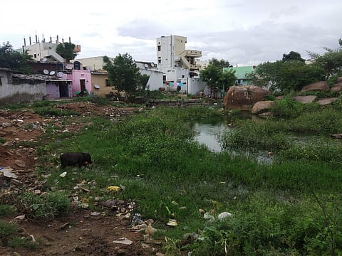 Broken sewage line in front of the house where two children died. (Photo | EPS)