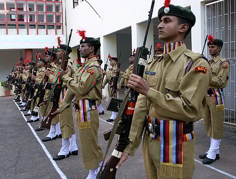 Students of Sainik School Bhubaneswar during the All India Sainik Schools Principals Conference in the city. (Express Photo | Shamim)