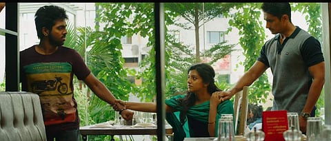 GV Prakash, Lijomol Jose and Siddharth in Sivappu Manjal Pachai.