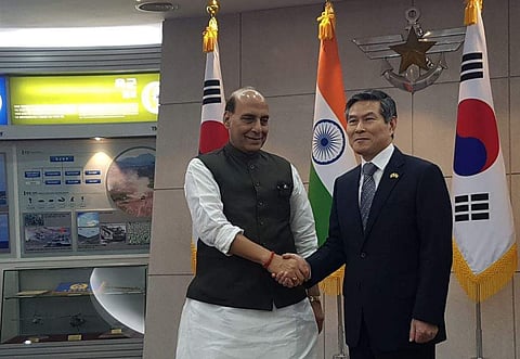 Defence Minister Rajnath Singh with his South Korean counterpart Jeong Kyeongdoo (Photo | Twitter)