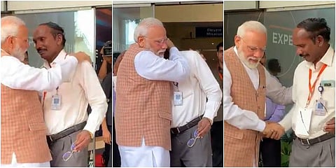 PM Narendra Modi consoling ISRO Chairman K Sivan after Chandratan-2 fails in landing on moon in the early hours of Saturday.