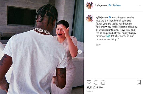 Birthday post for Travis Scott: Rank 10 | Account name - @kyliejenner | Likes (millions) 13.3 | Date posted  April 30, 2019