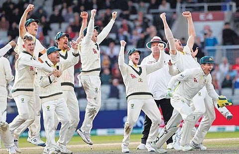 Brief scores: Australia 497/8 dec & 186/6 dec bt England 301 & 197 (Denly 53, Cummins 4/43).
