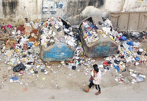 File picture of garbage piled up on a street in Hyderabad.