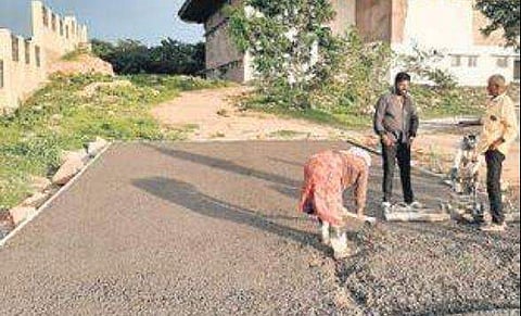 Road being paved using pervious concrete in Katedan. (Photo | EPS)