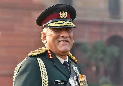 India's first Chief of Defence Staff CDS Gen Bipin Rawat poses after inspecting the Guard of Honour at South Block in New Delhi. (Photo | PTI)