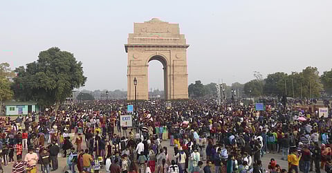Visitors gather at India Gate on the first day of the New Year 2020 in New Delhi on Wednesday. (Photo | Arun Kumar P/EPS)
