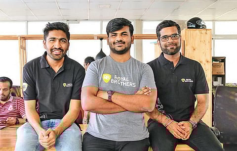The co-founders of Royal Brothers (from left) Abhishek Chandrashekar, Akash S, and Kuldip Purohit