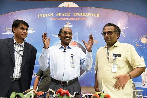 ISRO Chairman K Sivan during a press meet in Bengaluru on Wednesday. (Photo | Nagaraja Gadekal, EPS)