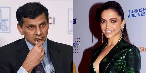 Former RBI Governor Raghuram Rajan (L) and Bollywood actress Deepika Padukone (Photo | PTI)