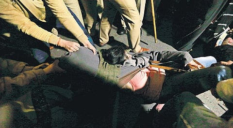 Police detained several JNU students during a protest being held outside the HRD Ministry. (Photo | Arun Kumar, EPS)