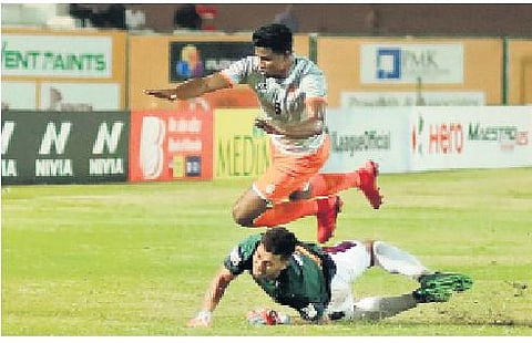 Action from the match between Gokulam Kerala and CCFC. (Photo| EPS/MANU R MAVELIL)