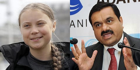 Teenage climate activist Greta Thunberg (L) and Adani Group chairman Gautam Adani (Photo | AP and PTI)