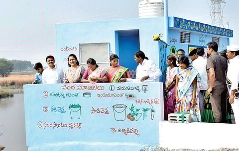 Peddapalli district collector (second from left) at Abbireddypalli in Peddapalli district on Friday