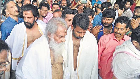K J Yesudas performing rituals and offering prayers at Mookambika  temple at Kollur in Udupi district of Karnataka on Friday