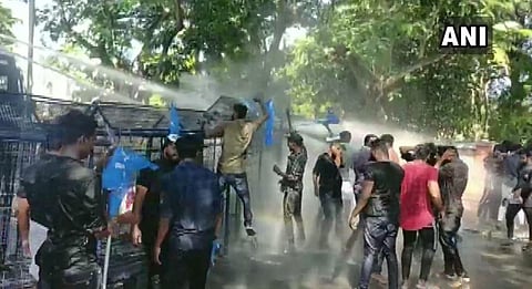 Water cannon used against Kerala Students Union (KSU) protesters during their march to Raj Bhawan against the January 5 Jawaharlal Nehru University (JNU) violence. (Photo | ANI)