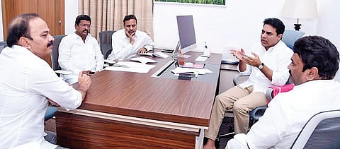 TRS working president KT Rama Rao holding talks with Ministers and MLAs at Pragathi Bhavan on Saturday