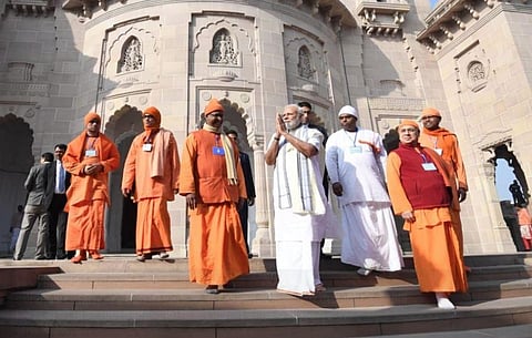 PM Modi at Belur Math in Bengal's Howrah district on Sunday. (Photo | Twitter)