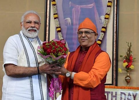 This is Modi's second visit to Belur Math after becoming prime minister. (Photo | Twitter)