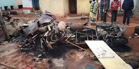 18 houses set on fire in Bhainsa town. (Photo | Special Arrangement)