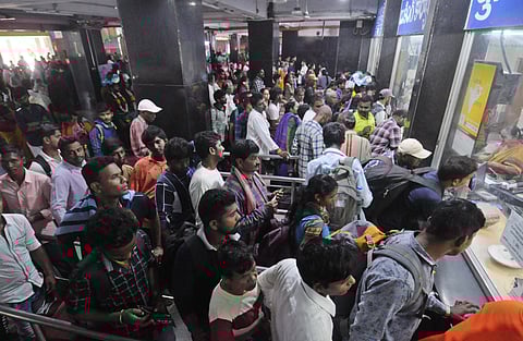 Marking Sankranti holidays, heavy passsenger rush is seen at the railway station in Vijayawada on Saturday| Prashant Madugala