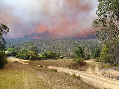 A fire approaches the village of Nerrigundah, Australia. (Photo | AP)