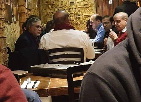 Former Pakistan PM  Nawaz Sharif spotted having in a London restaurant. (Photo | Twitter)