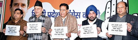 DPCC head Subhash Chopra (centre) and party leader Arvinder Singh Lovely release a report on Delhi’s education| EXPRESS