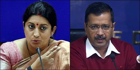 (Left) Smriti Irani (right) Arvind Kejriwal (Photos | PTI, EPS)