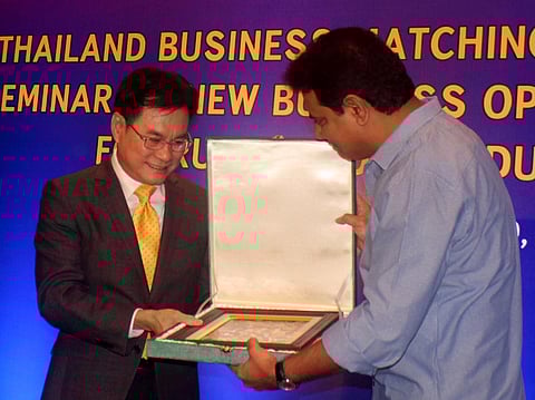 IT Minister KT Rama Rao welcoming Thailand Deputy PM Jurin Laksanawisit in Hyderabad| Sathya Keerthi