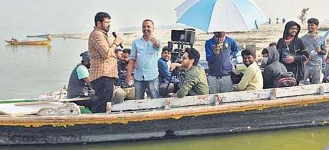 Director and team on the sets of Banaras.