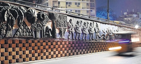 A mural adorns the Begumpet flyover in Hyderabad. (Photo| S Senabgapandiyan,EPS)