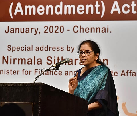 Union Finance Minister Nirmala Sitharaman elaborating on CAA at an event organised by Chennai Citizens Forum. (Photo | P Jawahar, EPS)