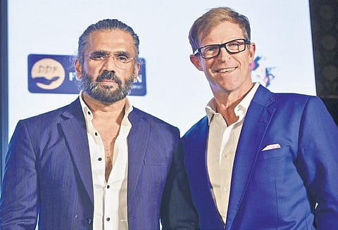 Suniel Shetty (L) and Jonty Rhodes (Photo | Meghana Sastry, EPS)