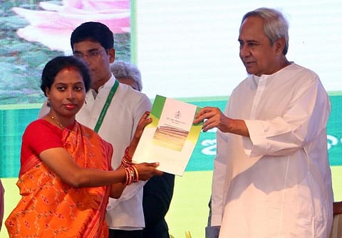 Odisha CM Naveen Patnaik releasing the State Agriculture Policy Samrudhi during Krushi Odisha 2020 at Janata Maidan in Bhubaneswar on Monday. (Photo| Irfana, EPS)