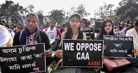 Activists of All Assam Students Union (AASU) protest against the Citizenship Amendment Act CAA in Guwahati Saturday Jan. 18 2020. (File Photo | PTI)