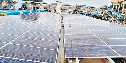 The solar power plant on platform Nos 4 and 5 of Vijayawada railway station | Express