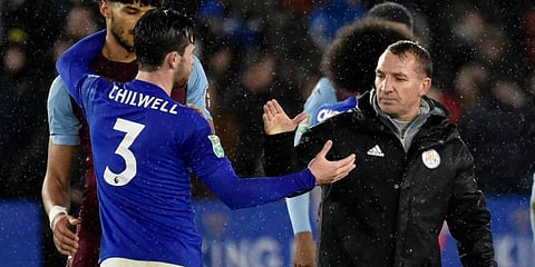 Leicester City boss Brendan Rodgers with defender Ben Chilwell (Photo | AP)