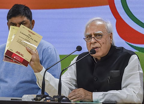 Senior Congress leader Kapil Sibal addresses a press conference on NRC and CAA in New Delhi Tuesday Jan 21 2020. (Photo | PTI)