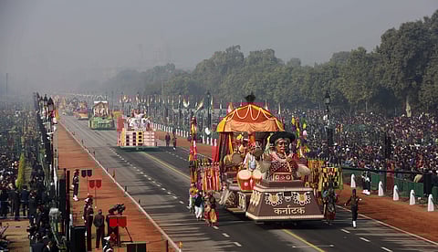 Different tableaus move on Rajpath in New Delhi during the full dress rehearsal of Republic Day. (File  Photo | EPS)
