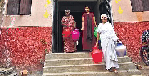 On Wednesday, women went to the extent of entering the water sumps to draw water  File photos