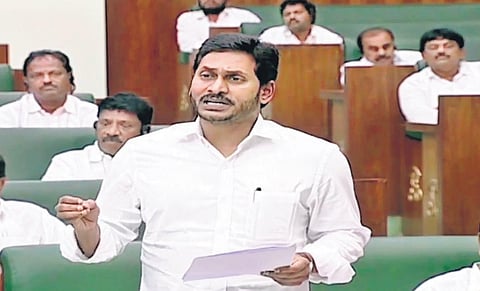 CM YS Jagan Mohan Reddy during Assembly session in Velagapudi on Thursday