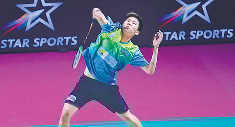 Lee Cheuk Yiu of North Eastern Warriors in action during PBL in Chennai on Thursday. He beat Awadhe Warriors’ WK Vincent 13-15, 15-10, 15-11. (Photo| D Sampathkumar, EPS)