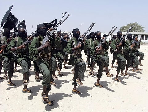Hundreds of trained al-Shabab fighters perform military exercises in Somalia. (File Photo | AP)